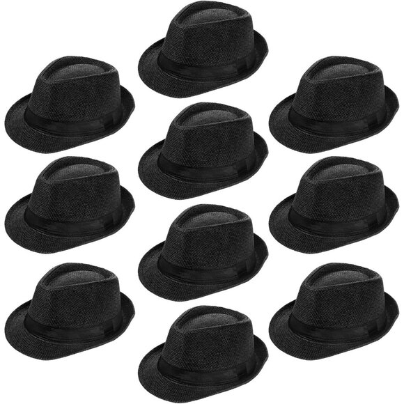 10 Pack 1920s Fedora Hats for Men Short Brim Sun Panama Hats Short Brim Fedora C